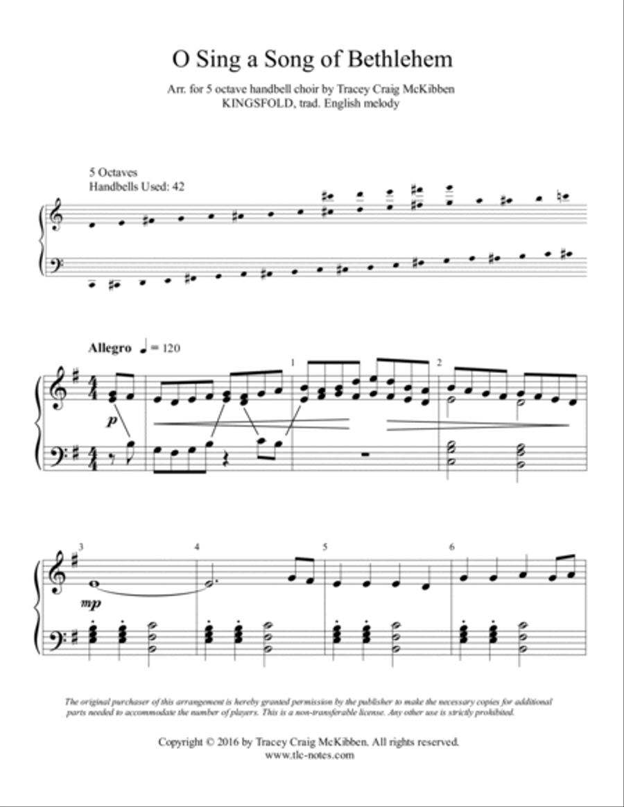 O Sing a Song of Bethlehem, KINGSFOLD (Handbells) Handbell Choir scores gallery preview page 2