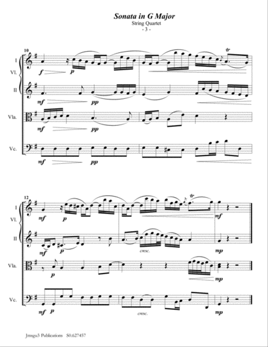 Telemann: Sonata in G Major for String Quartet String Quartet scores gallery preview page 3