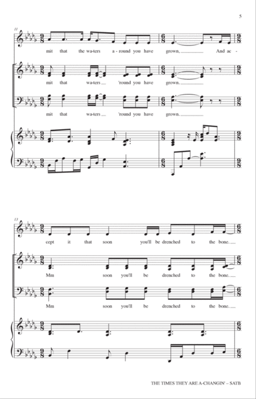 The Times They Are A-Changin' (arr. Adam Podd) 4-Part scores gallery preview page 3