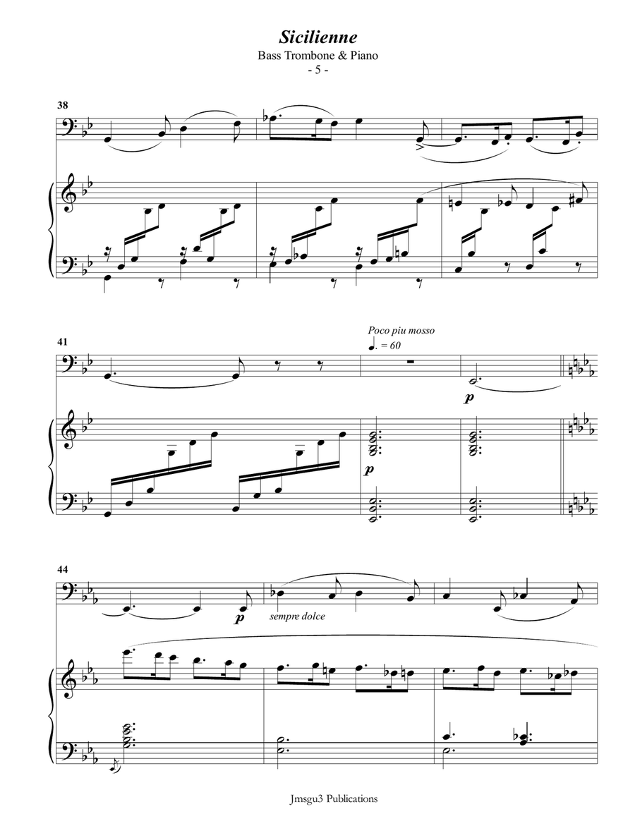 Fauré: Sicilienne for Bass Trombone & Piano Fauré: Sicilienne for Bass Trombone & Piano Trombone scores gallery preview page 5