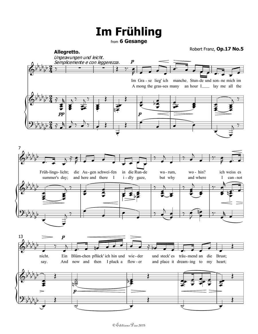 Im Fruhling, by Robert Franz, in G flat Major Voice scores gallery preview page 3