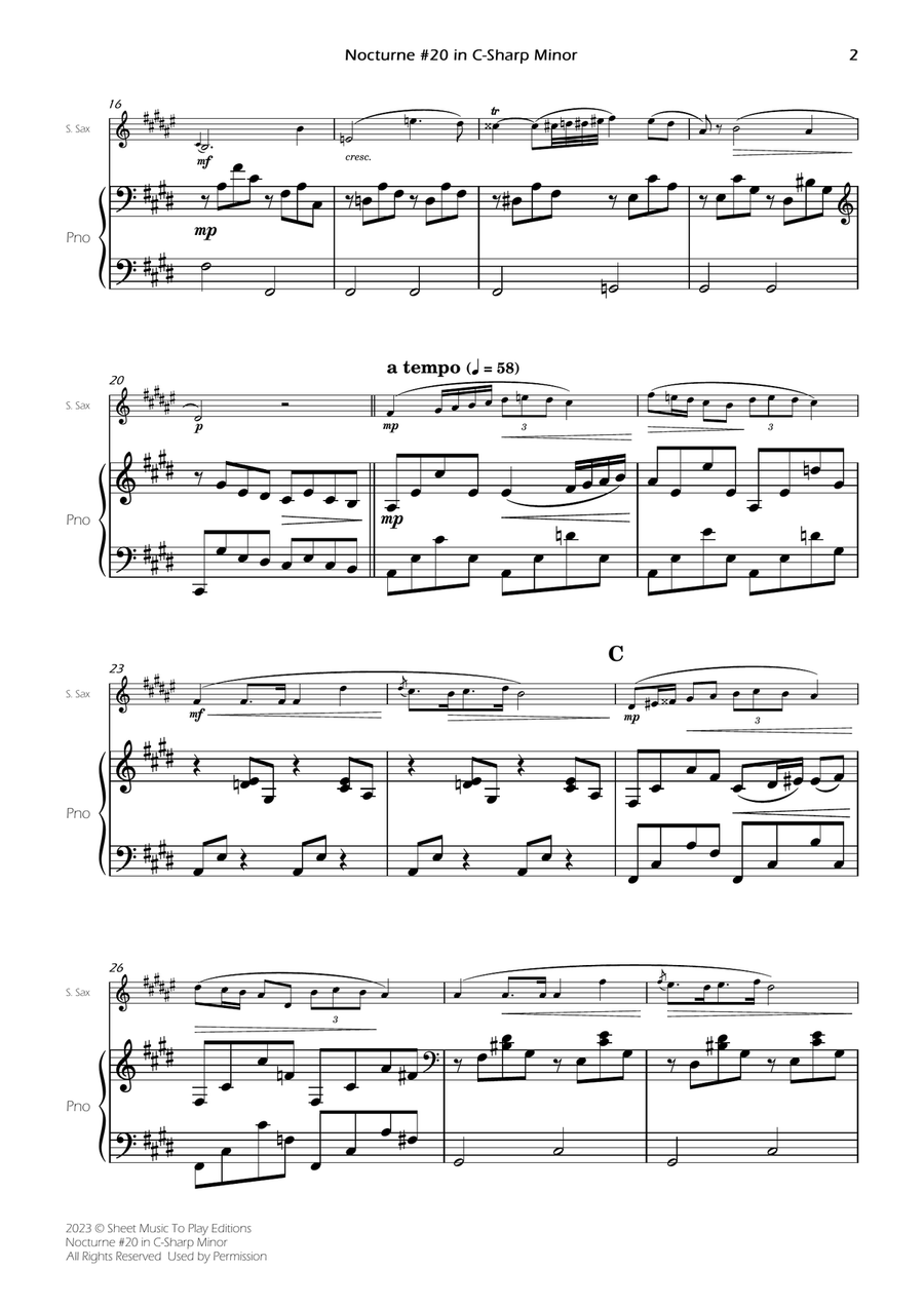 Nocturne No.20 in C-Sharp minor - Soprano Sax and Piano (Full Score and Parts) image number null