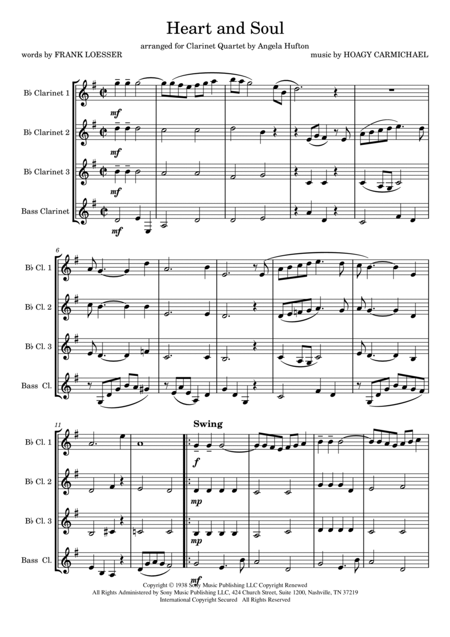 Heart And Soul Clarinet Quartet scores gallery preview page 1