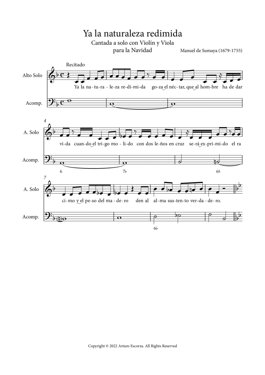 Book cover for Ya la naturaleza redimida - Cantata a solo con Violin y Viola para la Navidad - Score Only
