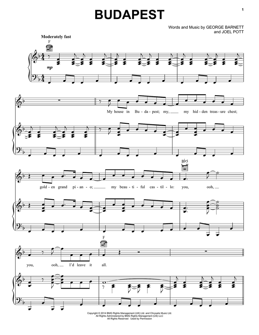 Budapest Piano, Vocal, Guitar scores gallery preview page 1