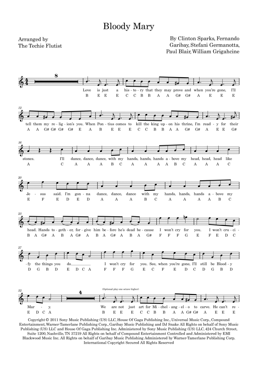 Bloody Mary Flute Solo scores gallery preview page 1