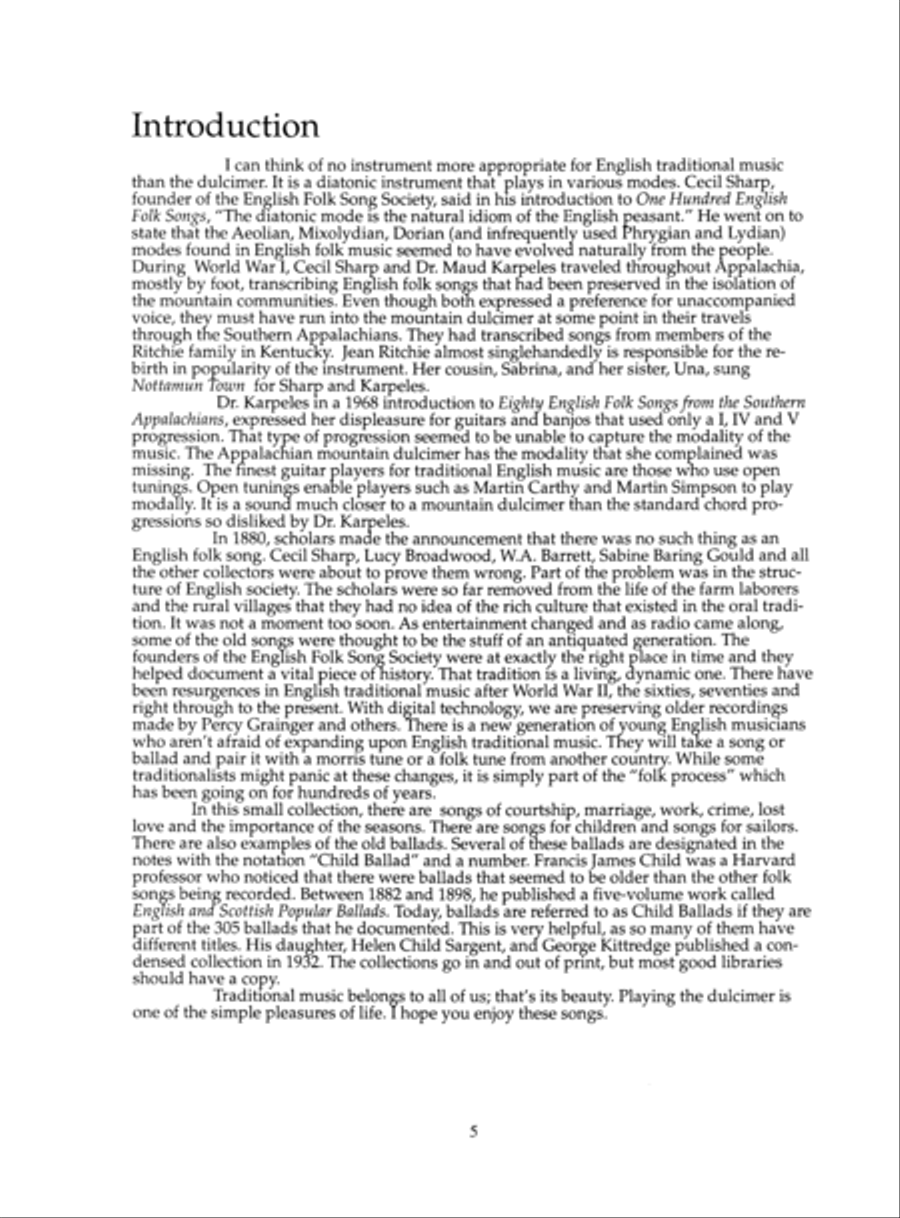 English Songs and Ballads for Appalachian Dulcimer