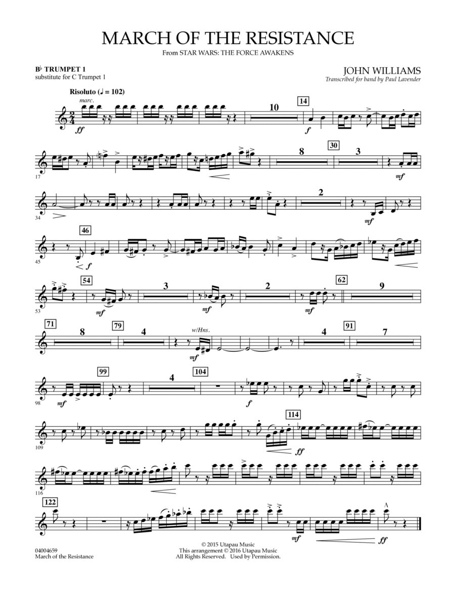 Book cover for March of the Resistance - Bb Trumpet 1 (sub. C Tpt. 1 - - Bb Trumpet 1 (sub. C Tpt. 1)