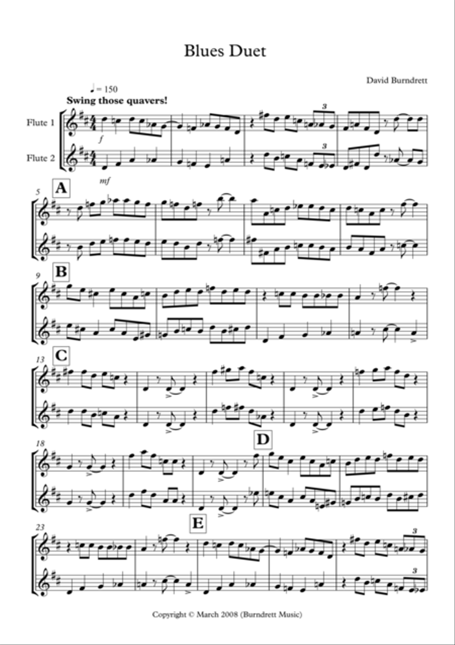 Blues Duet for Flute Woodwind Duet scores gallery preview page 1