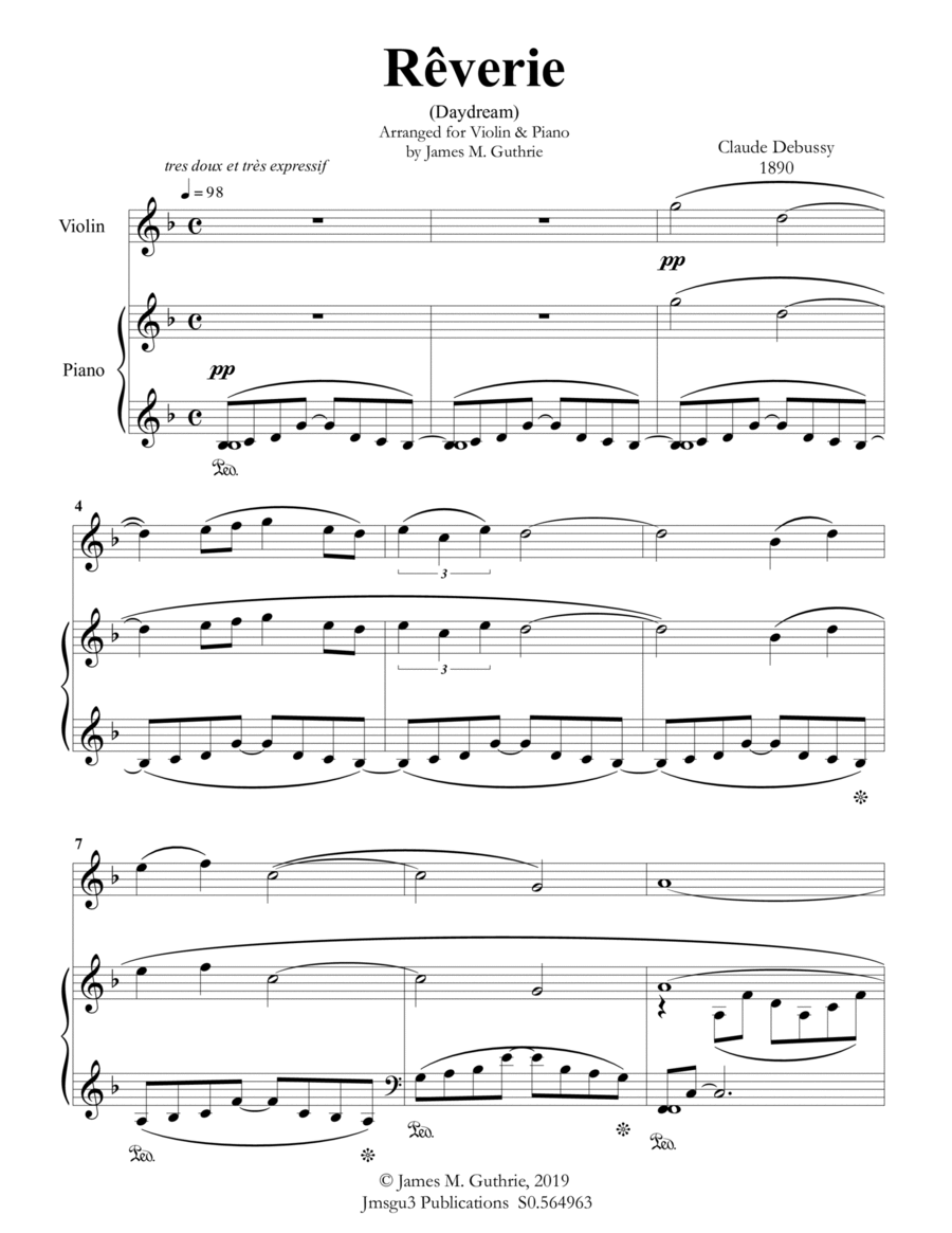 Reverie debussy piano sheet top