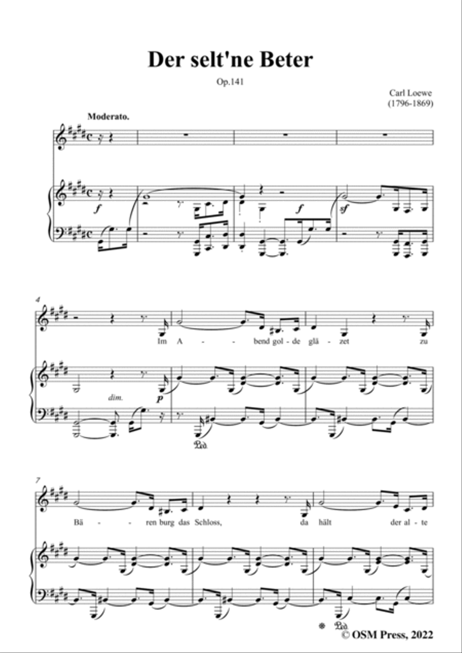 Loewe-Der selt'ne Beter,in c sharp minor,Op.141,for Voice and Piano Voice Solo scores gallery preview page 3