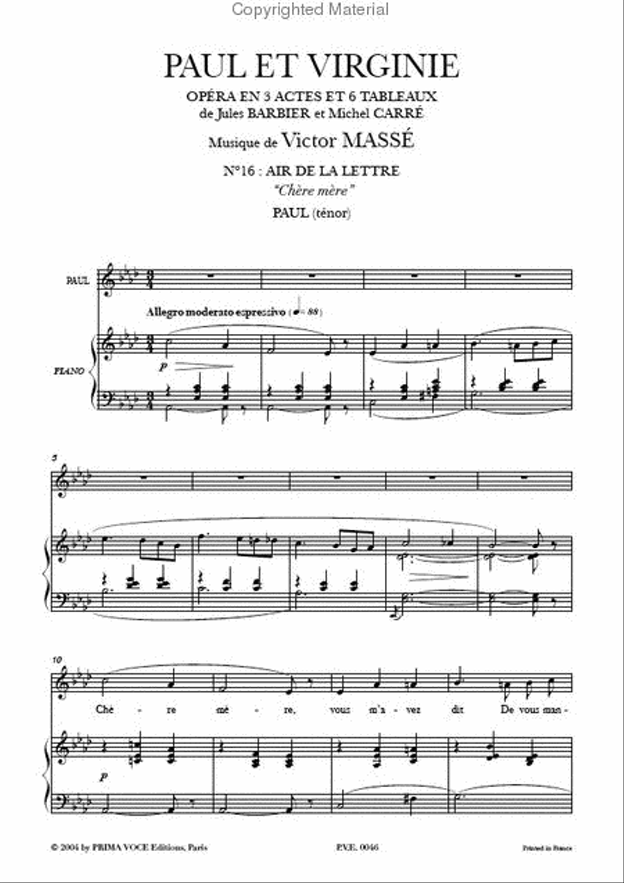 Chere mere from Paul et Virginie Tenor Voice scores gallery preview page 2