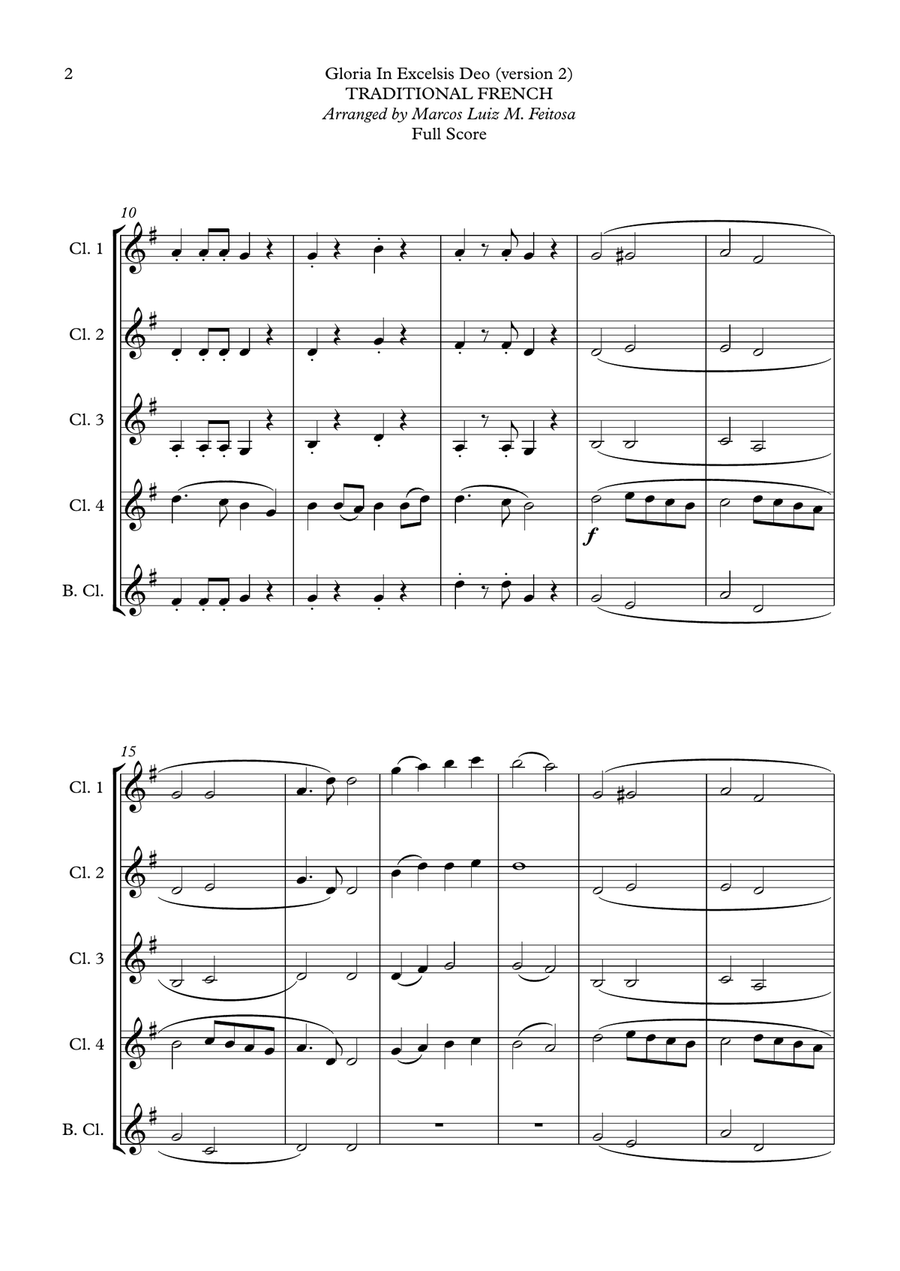Gloria In Excelsis Deo (VERSION 2) - Clarinet Quintet Clarinet Quintet scores gallery preview page 4