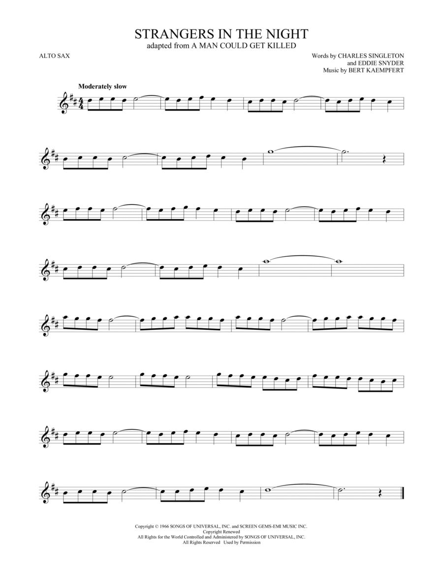 Strangers In The Night Alto Saxophone scores gallery preview page 1