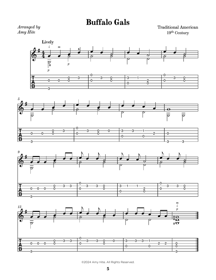 Folk Music for Easy Classical Guitar (Notation & Tablature) Acoustic Guitar scores gallery preview page 6