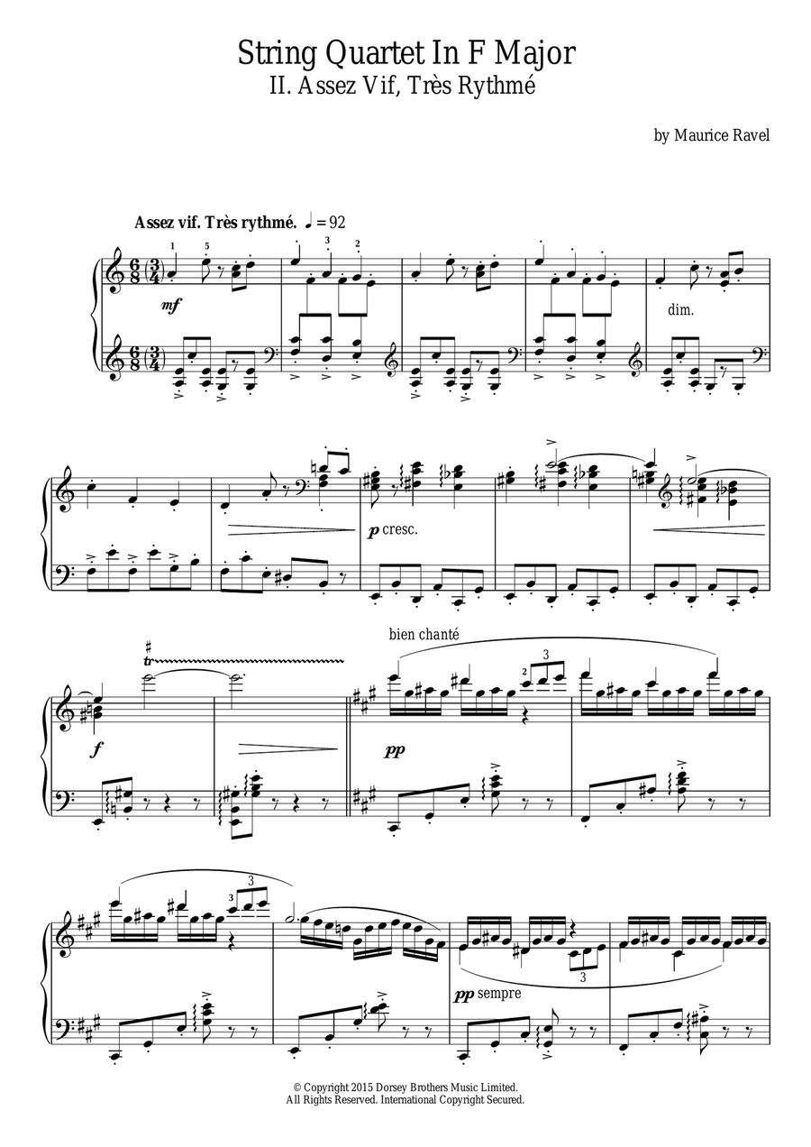 String Quartet In F Major - II. Assez Vif, Tres Rythme Cello scores gallery preview page 1