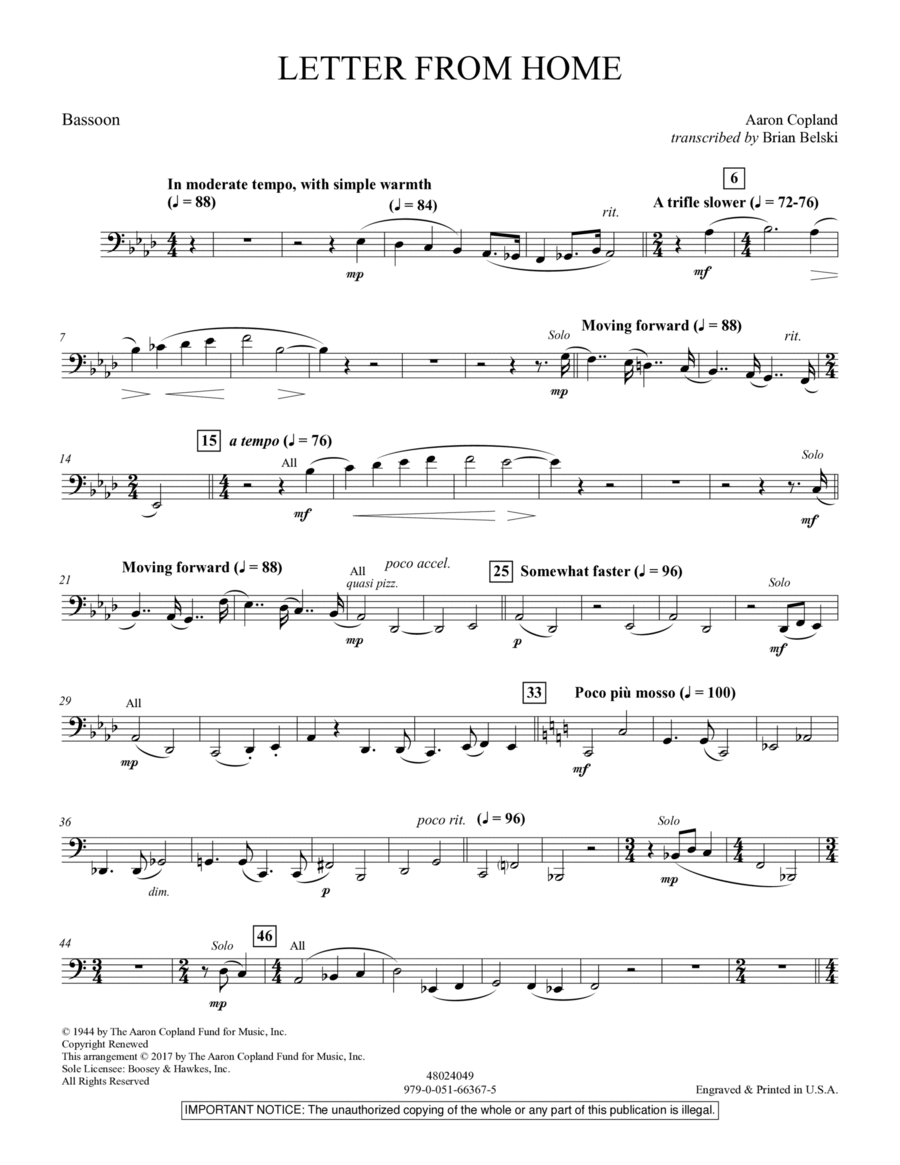 Letter from Home - Bassoon Bassoon scores gallery preview page 1