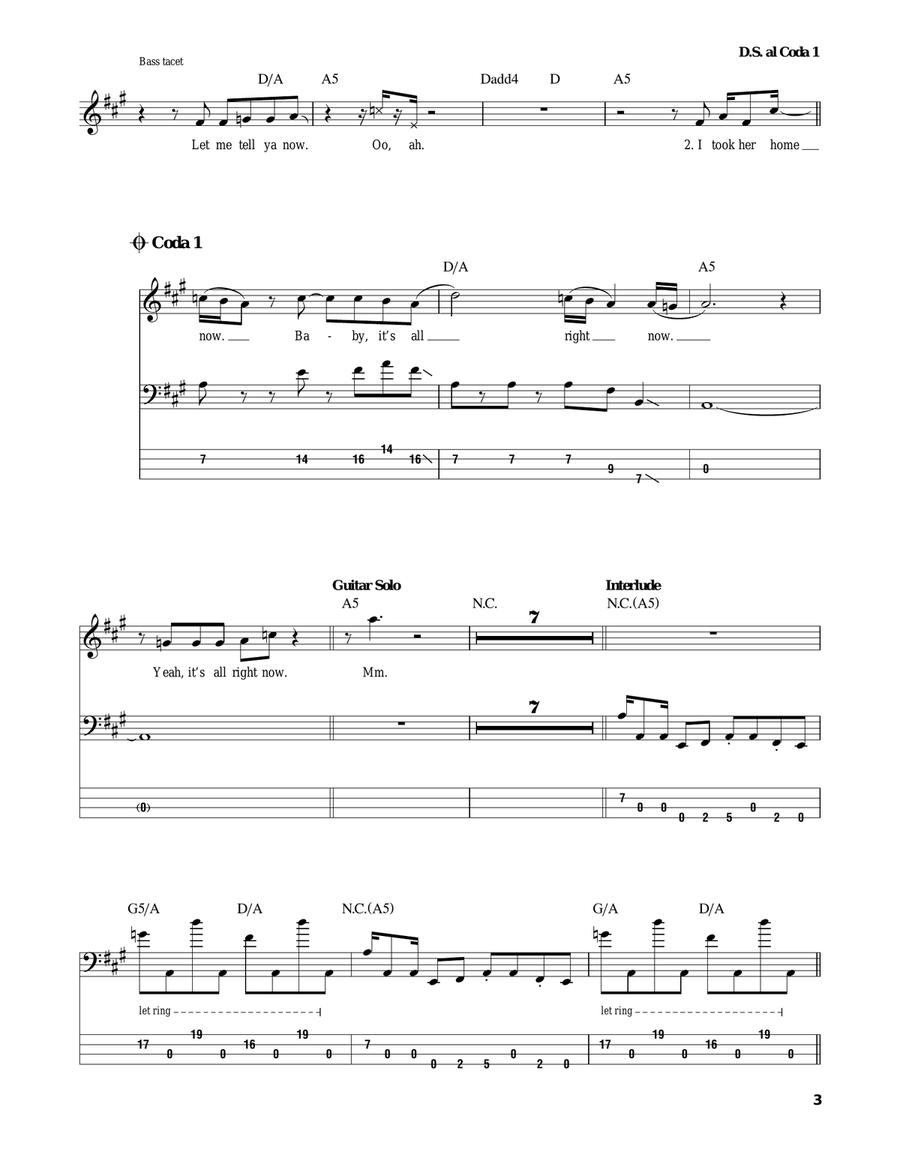 All Right Now Bass Guitar Tablature scores gallery preview page 3