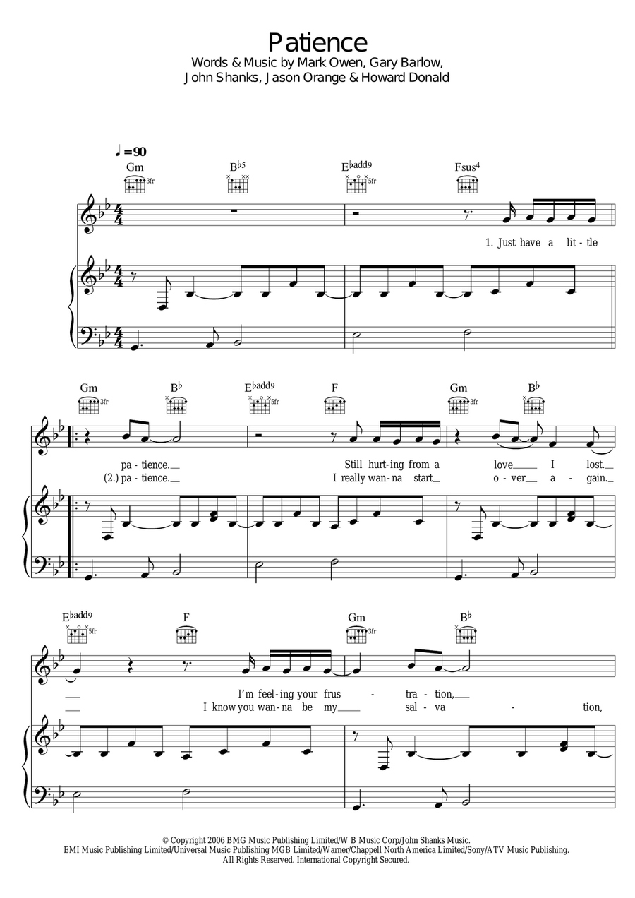 Patience Piano, Vocal, Guitar scores gallery preview page 1