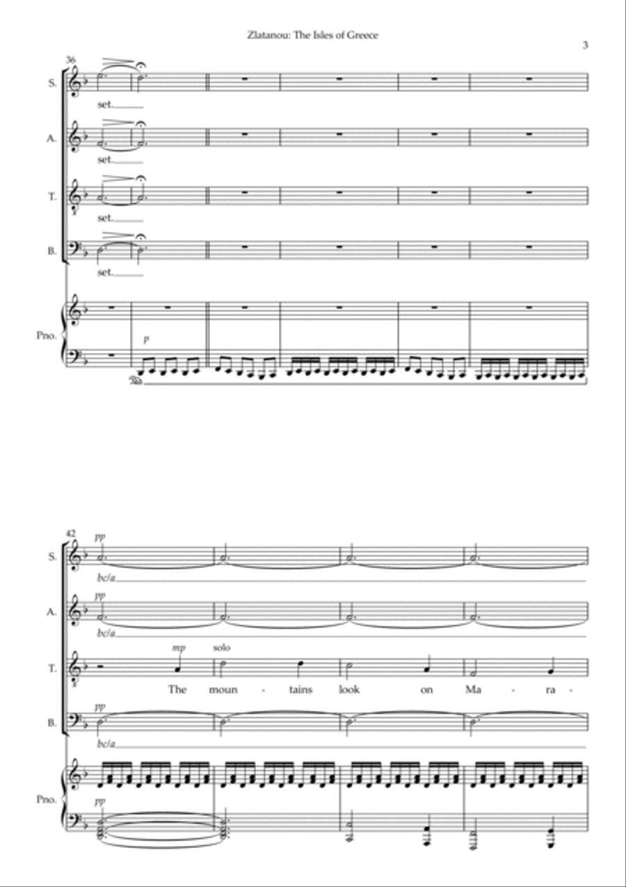 THE ISLES OF GREECE, for SATB choir and piano 4-Part scores gallery preview page 3