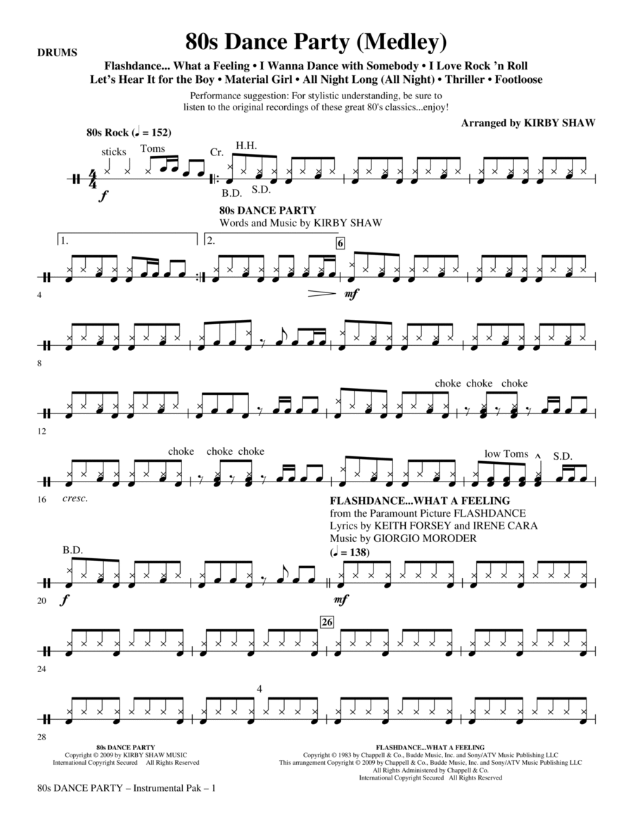 80s Dance Party (Medley) - Drums Choir scores gallery preview page 1