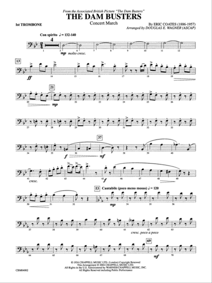 The Dam Busters Concert March: 1st Trombone Concert Band scores gallery preview page 1