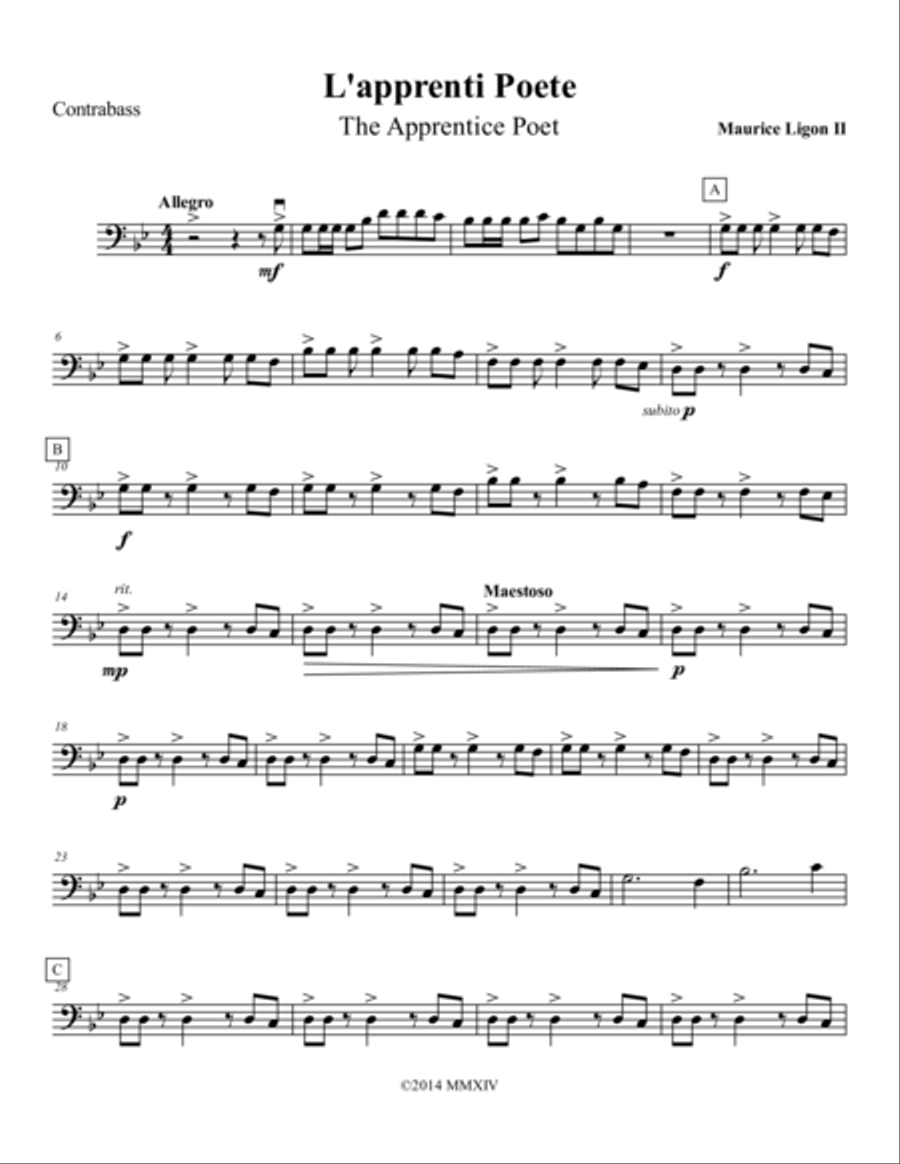 L'apprenti Poete - Bass Part String Quartet scores gallery preview page 1