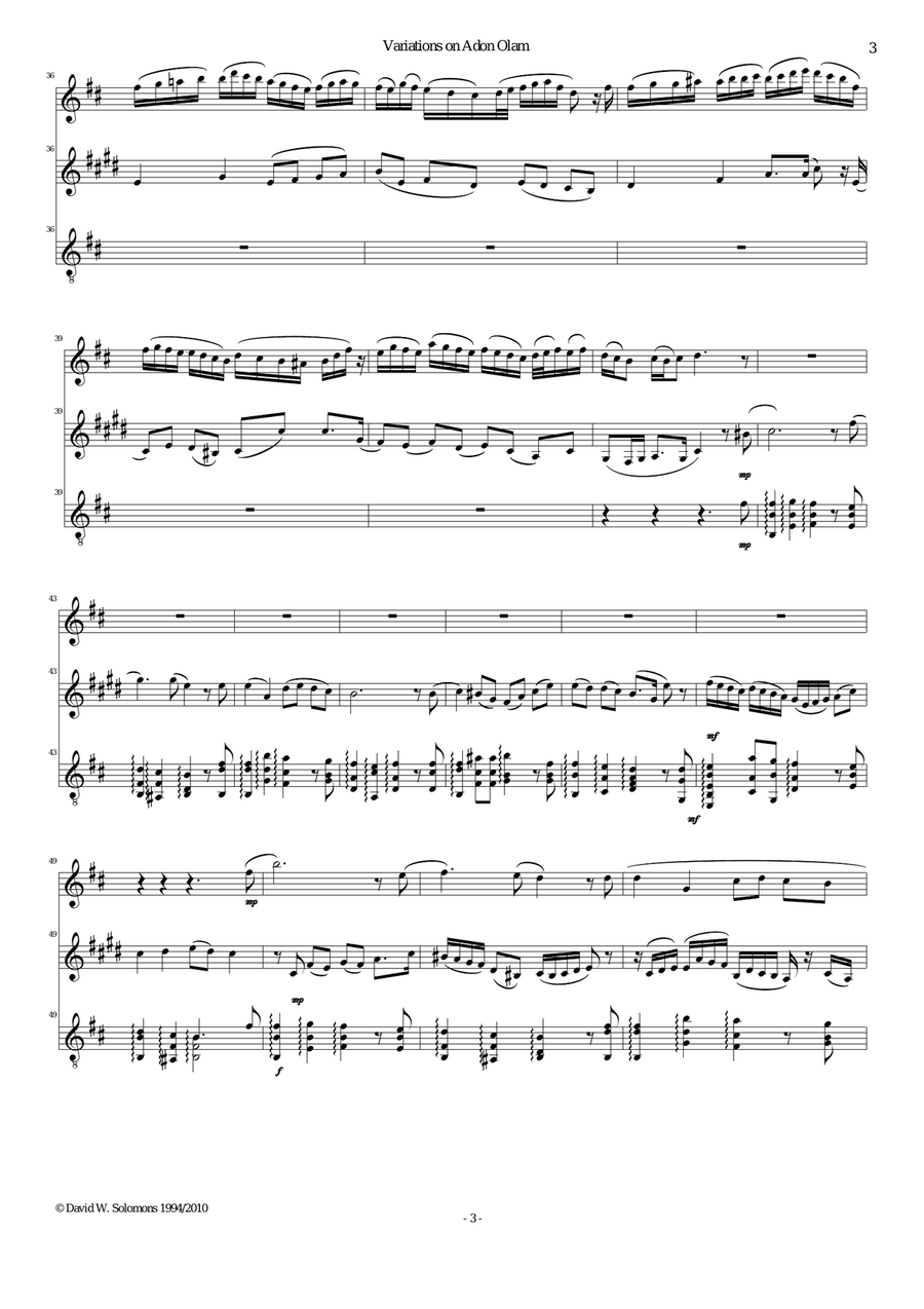 Variations on Adon Olam (Eternal Lord) for flute, clarinet and guitar Clarinet scores gallery preview page 3
