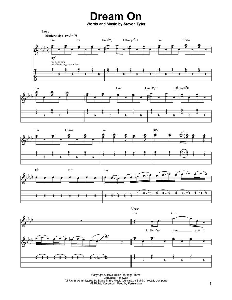 Dream On Dream On Acoustic Guitar scores gallery preview page 1