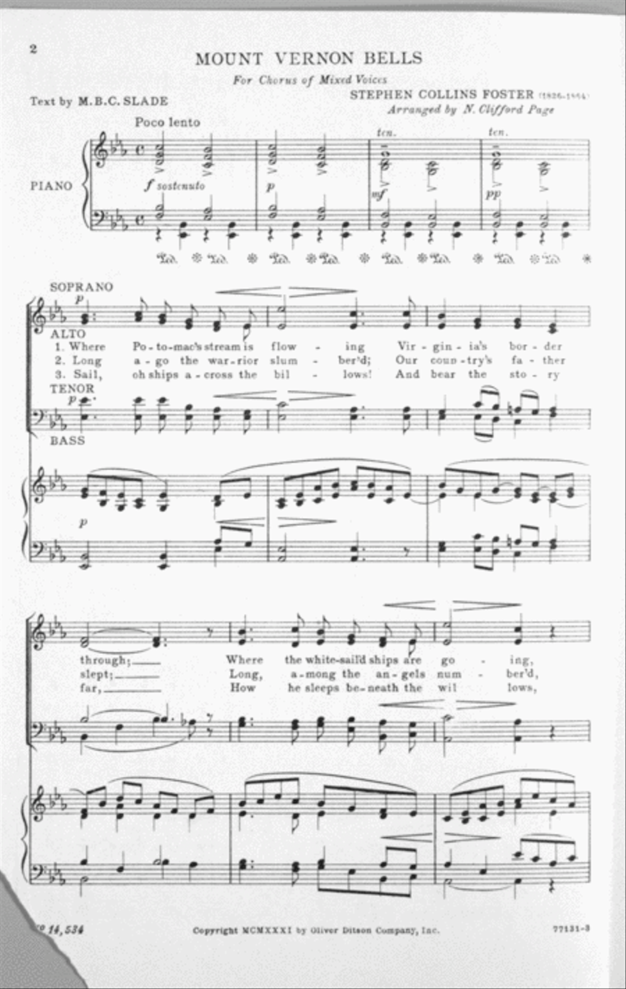 Music Relating to George Washington. Mount Vernon Bells. Chorus for Mixed Voices Choir scores gallery preview page 2