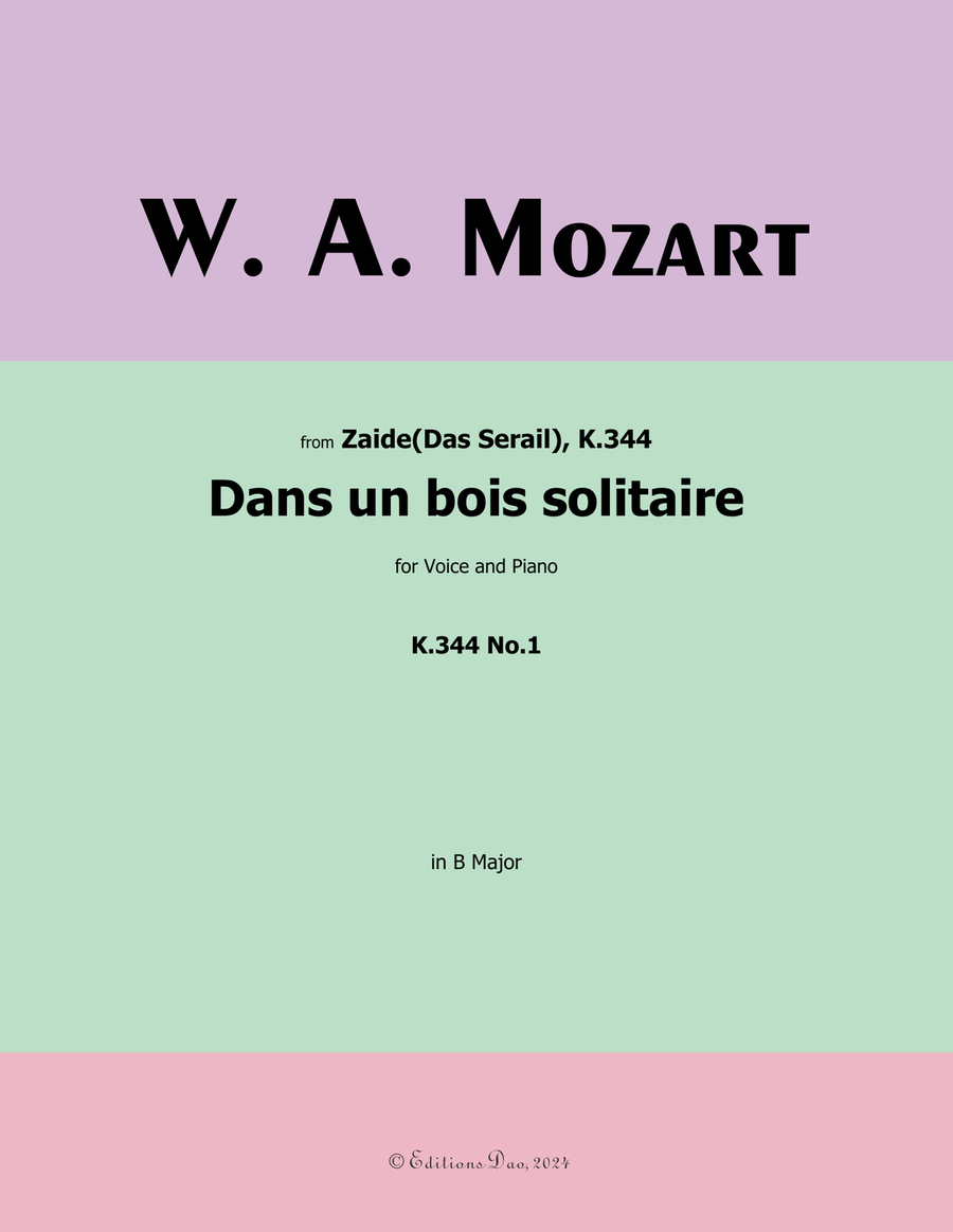 Dans un bois solitaire, by Mozart, K.308/295b, in B Major Piano, Vocal scores gallery preview page 1