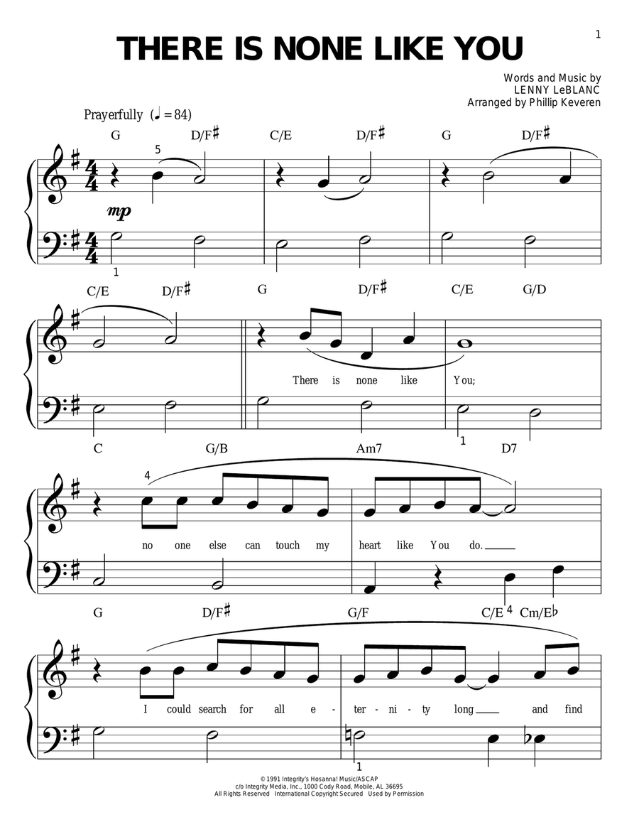 There Is None Like You (arr. Phillip Keveren) Easy Piano scores gallery preview page 1