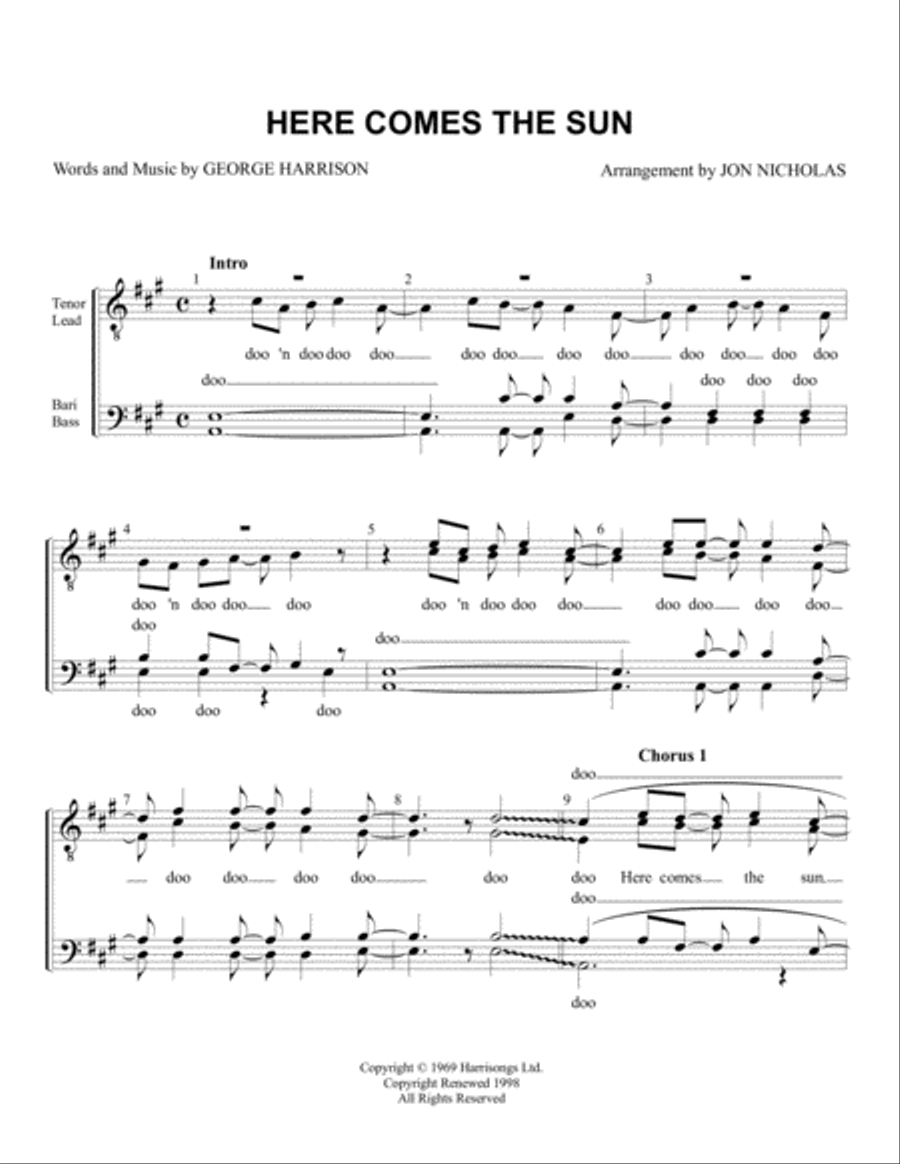 Here Comes The Sun TTBB scores gallery preview page 1