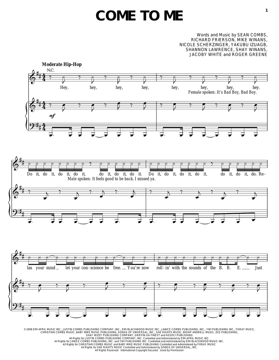 Come To Me Come To Me Piano, Vocal, Guitar scores gallery preview page 1