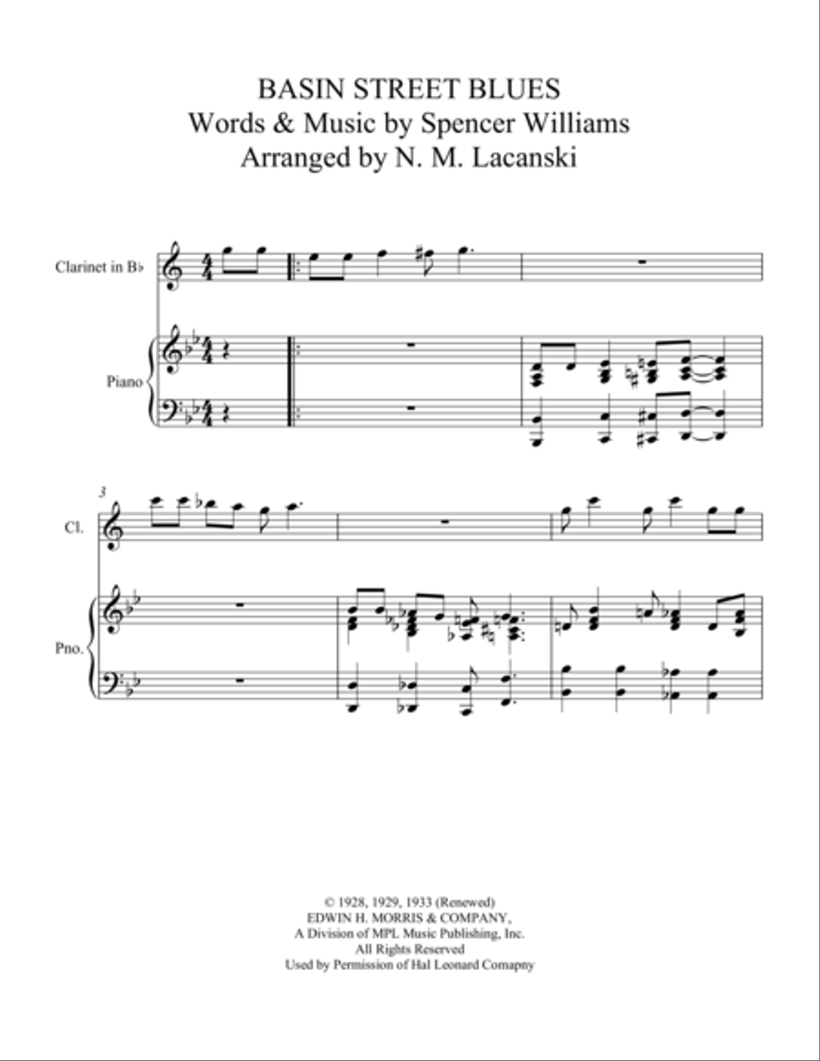 Basin Street Blues Clarinet Solo scores gallery preview page 1