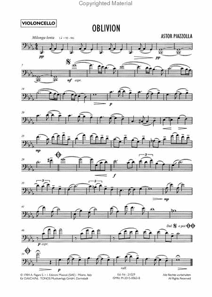 Oblivion by Astor Piazzolla Piano Trio - Sheet Music