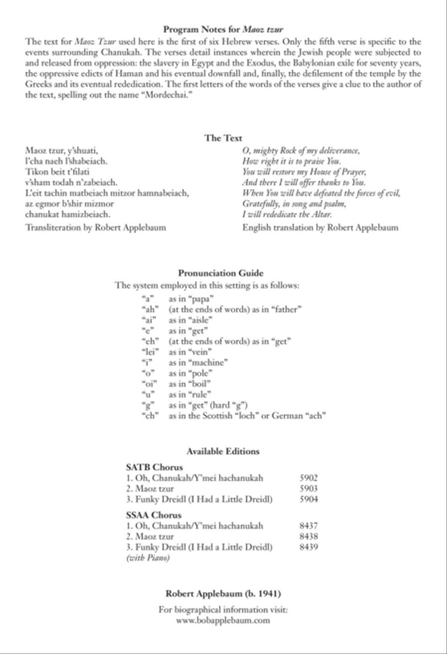 Three Pieces for Chanukah: 2. Maoz tzur SSAA scores gallery preview page 2