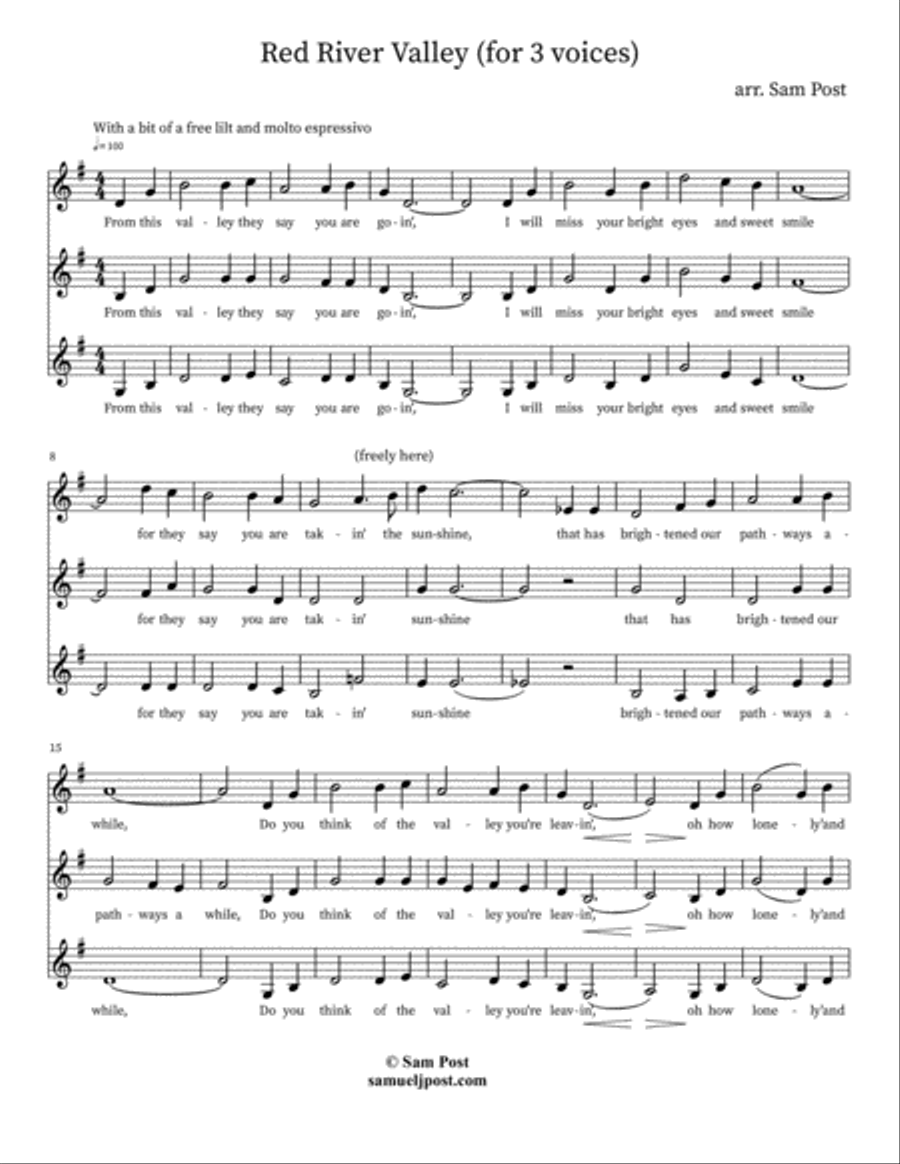 Red River Valley (Three Voices), op. 34, #2 SA scores gallery preview page 1