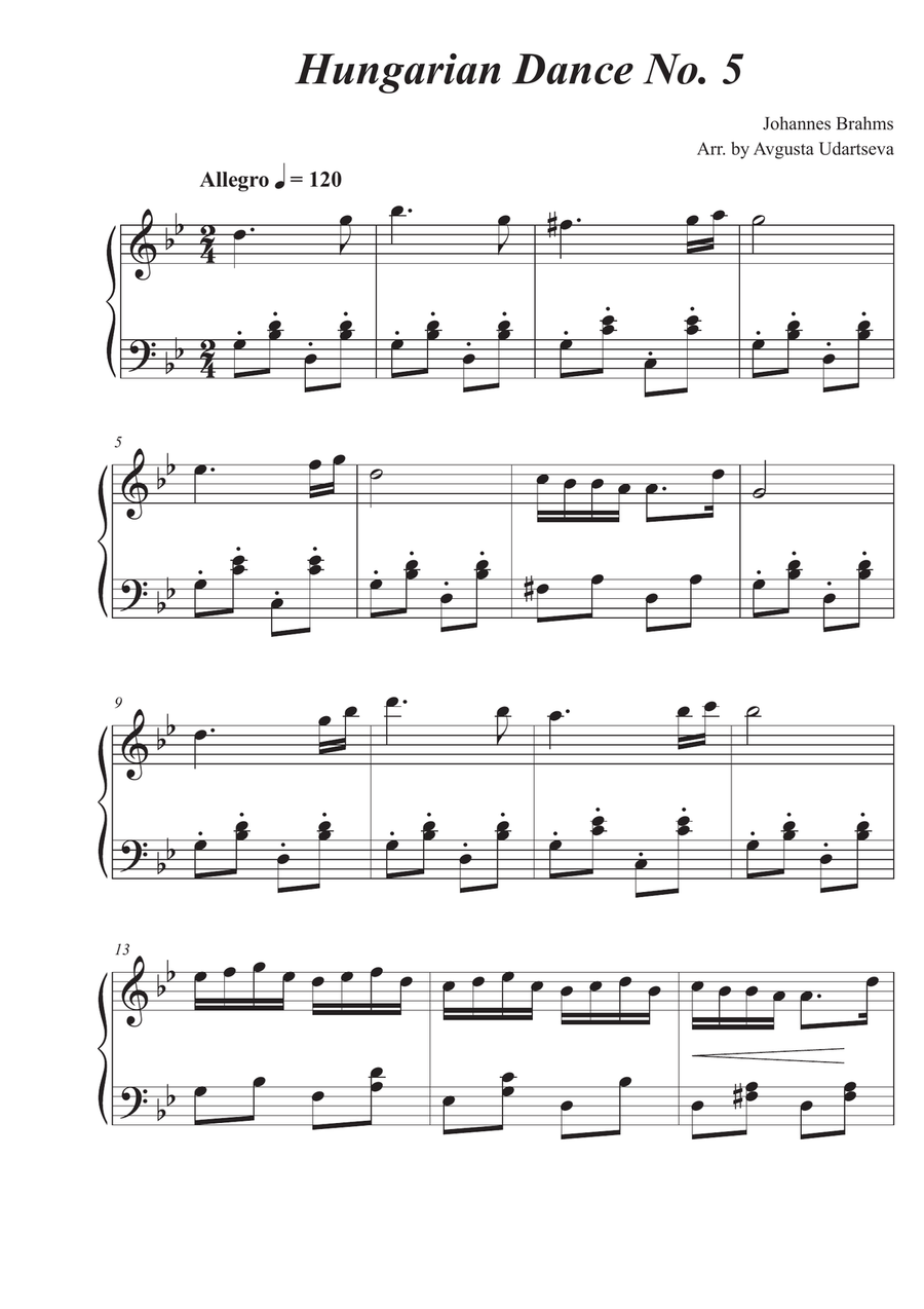 Hungarian Dance No. 5 Hungarian Dance No. 5 Easy Piano scores gallery preview page 1