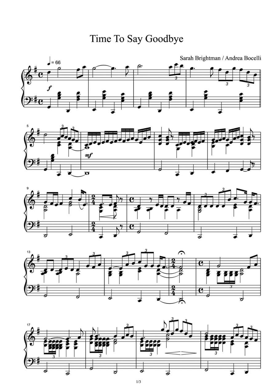 Time To Say Goodbye Time To Say Goodbye Piano Solo scores gallery preview page 1