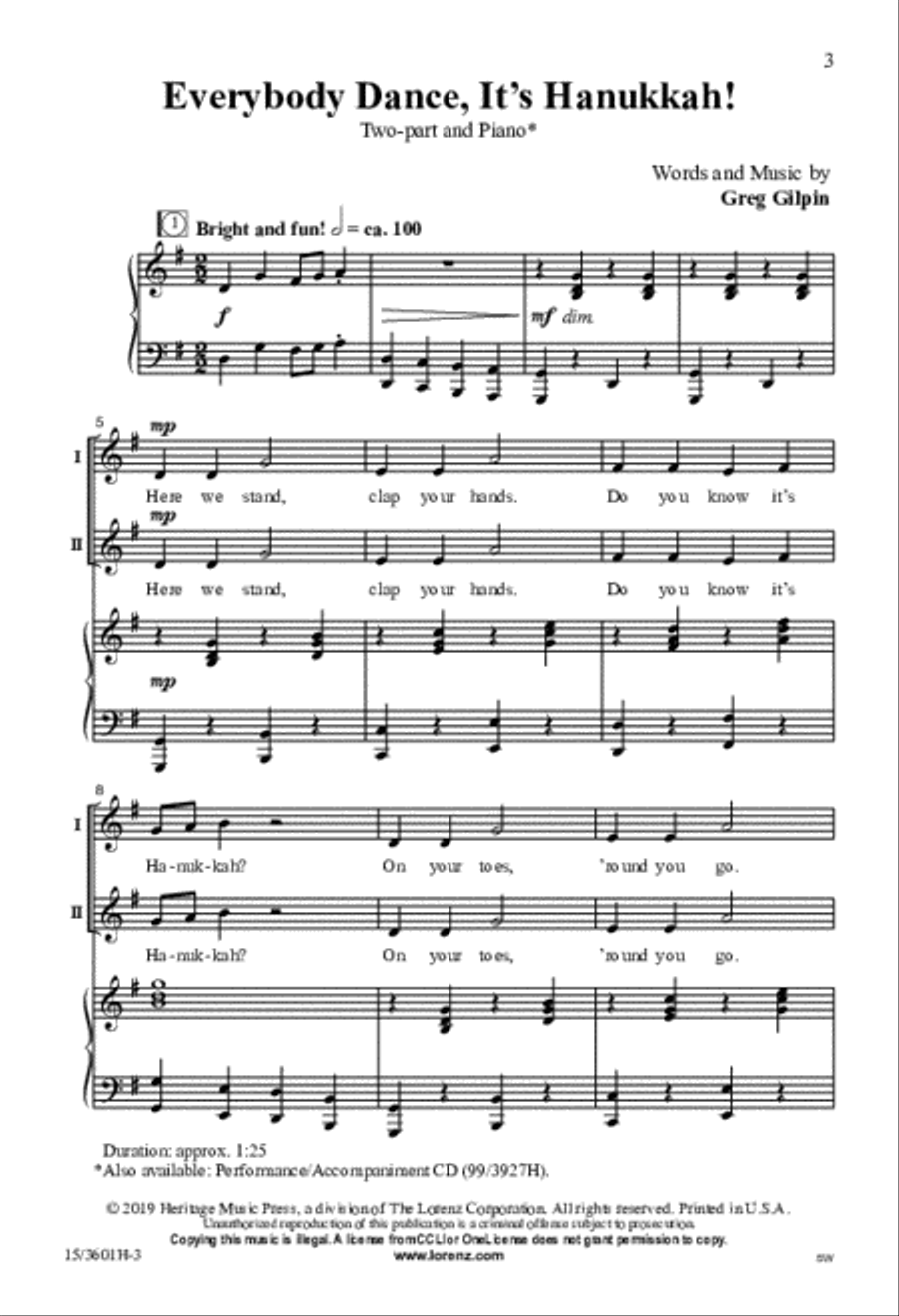 Everybody Dance, It's Hanukkah! 2-Part scores gallery preview page 2