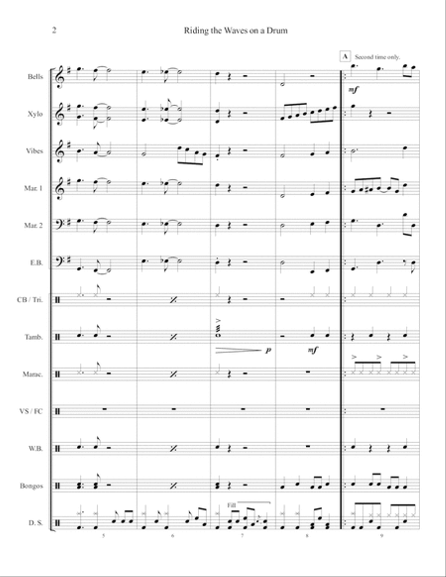 Riding The Waves On A Drum Percussion Ensemble scores gallery preview page 2