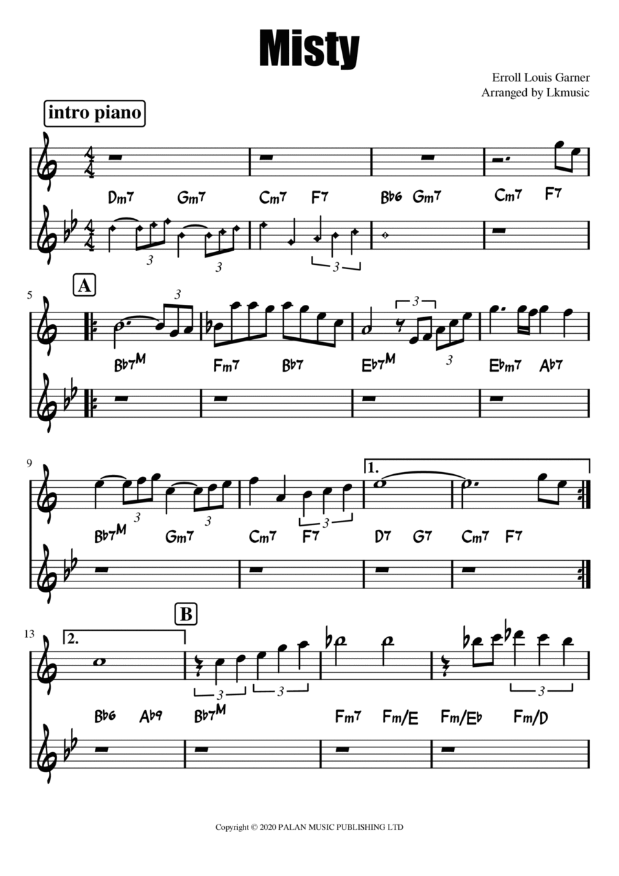 Misty Tenor Saxophone scores gallery preview page 1