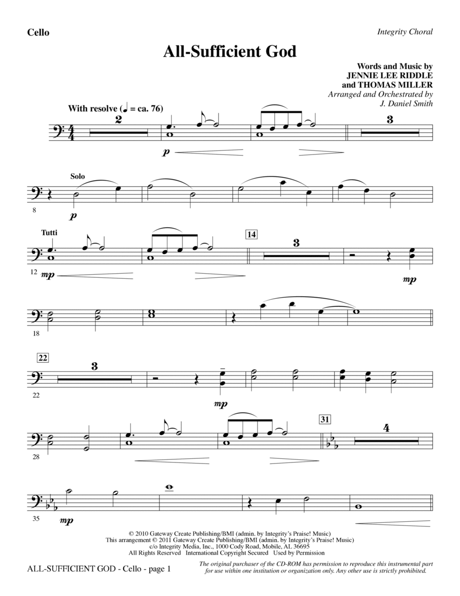 All-Sufficient God - Cello Choir scores gallery preview page 1