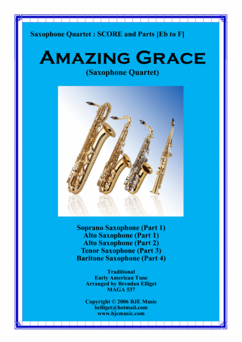 Amazing Grace - Saxophone Quartet Score annd Parts image number null