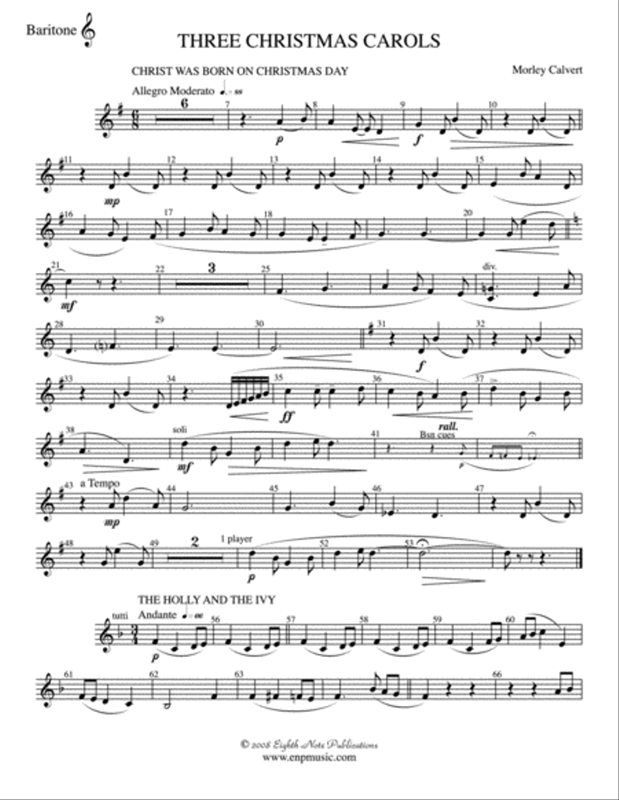 Three Christmas Carols: Baritone T.C. Concert Band scores gallery preview page 1