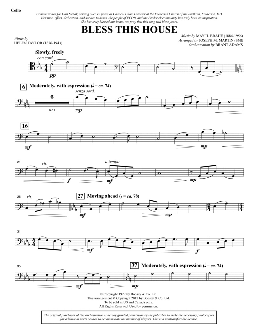 Bless This House - Cello Bless This House - Cello Choir scores gallery preview page 1