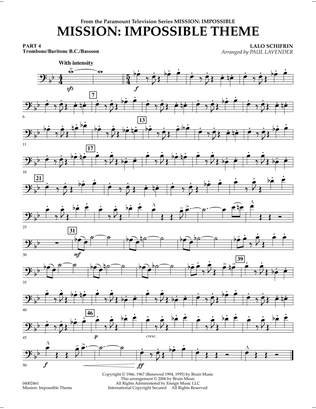 Book cover for Mission: Impossible Theme (arr. Paul Lavender) - Pt.4 - Trombone/Bar. B.C./Bsn.