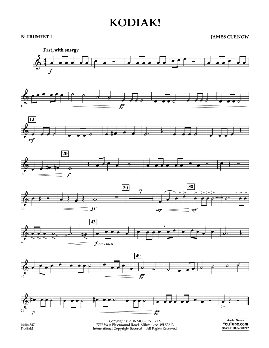 Kodiak! - Bb Trumpet 1 Concert Band scores gallery preview page 1