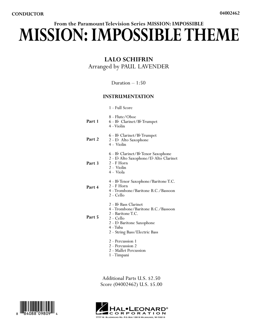 Mission: Impossible Theme (arr. Paul Lavender) - Conductor Score (Full Score)